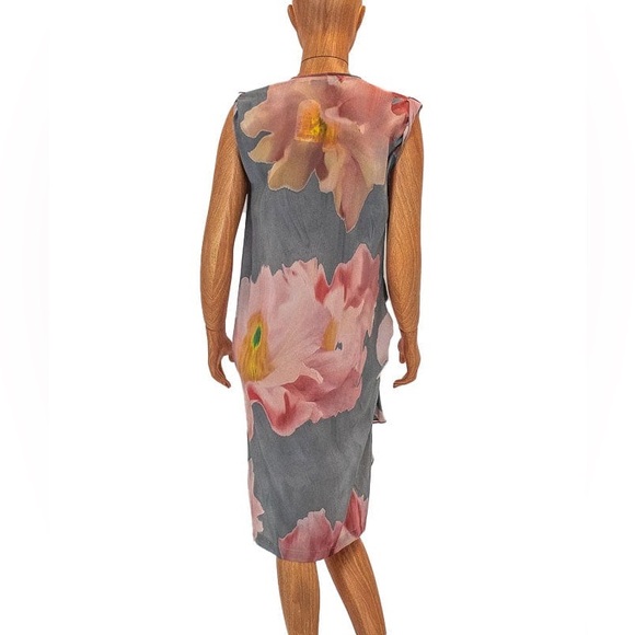ALL SAINTS Silk Sleeveless Jodelle Midi Tank Dress Floral Pink Grey Gathered - Picture 5 of 6